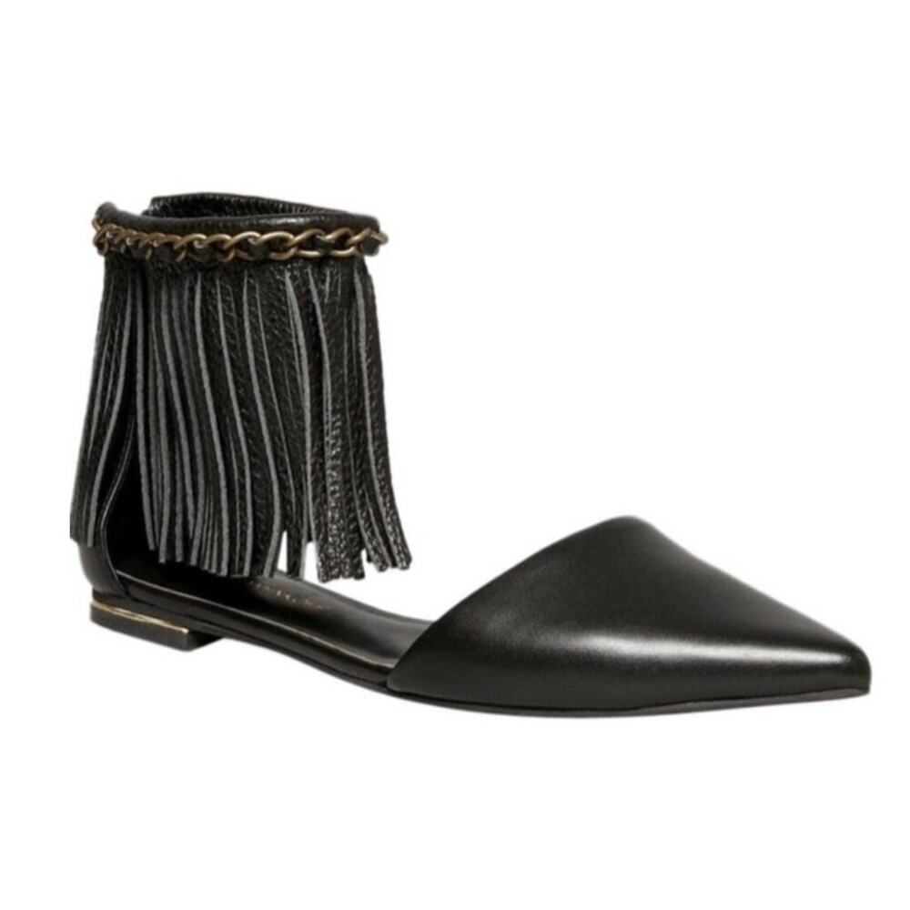 Rebecca Minkoff Women's Black Fringe Flats Size 6.5M Casual Shoes